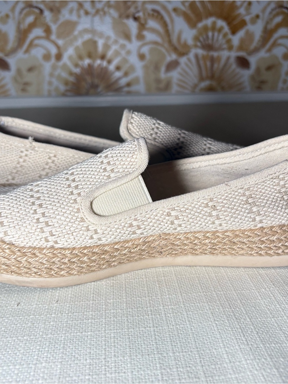Esprit Cream Woven Espadrille Flats Coastal Boho Slip On Shoes Neutral Summer - Picture 5 of 8